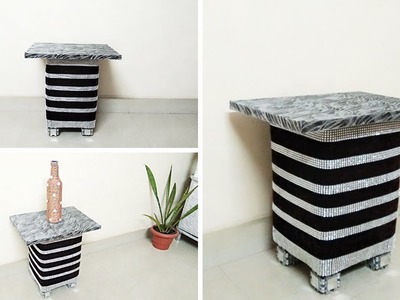 #DIY Glam Side Table From Cardboard And Plastic Bottles# Side Table Craft#Making Glam Side Table#
