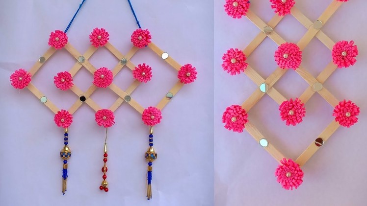 DIY : Icecream Stick Craft. How to make Wall hanging With Popsicle Stick.Paper flower Wall hanging