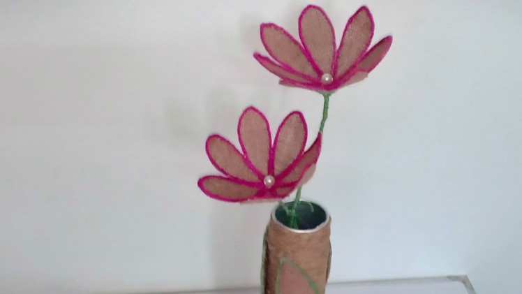 DIY Jute Flower Vase & Jute Flower. Jute Craft Idea.  Unique Jute Work. Handmade Jute Flower Vase