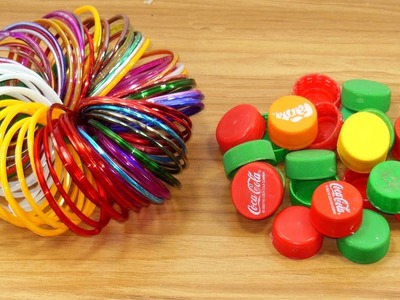 Diy old bangles & plastic bottle caps craft idea | best out of waste