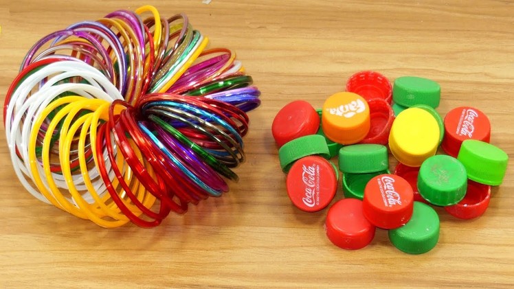 Diy old bangles & plastic bottle caps craft idea | best out of waste