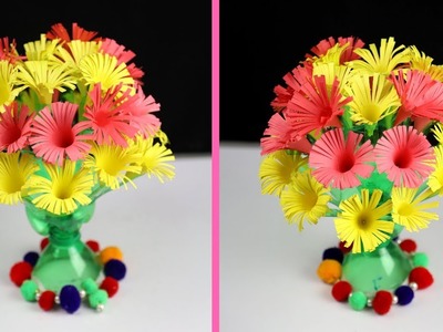 Easy Beautiful paper flower and vase | Empty plastic bottle vase making craft | Guldasta banana