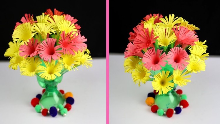 Easy Beautiful paper flower and vase | Empty plastic bottle vase making craft | Guldasta banana