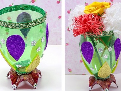 Easy Recycled Craft Bottle Flower Vase Made With Old Plastic Bottle.