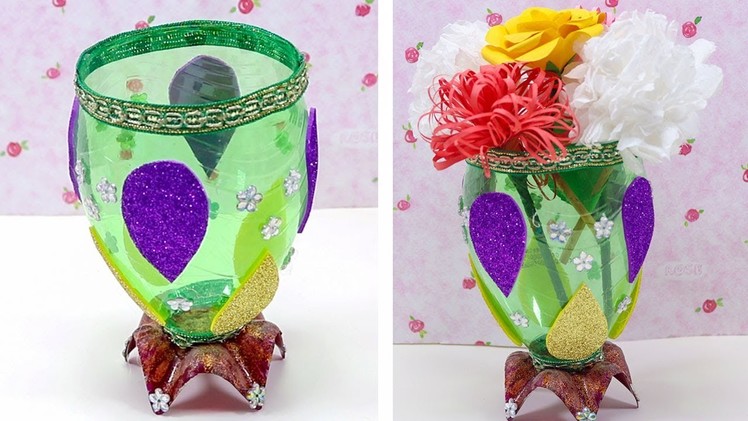 Easy Recycled Craft Bottle Flower Vase Made With Old Plastic Bottle.