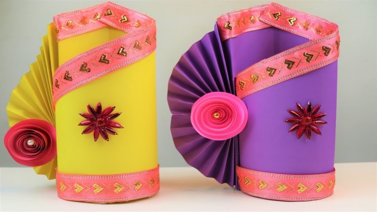 How To Make a paper Flower Vase - DIY  Paper Flower Vase tutorial | Paper craft ideas