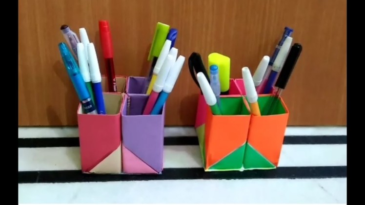 How to make a pen holder with craft papers step by step easily