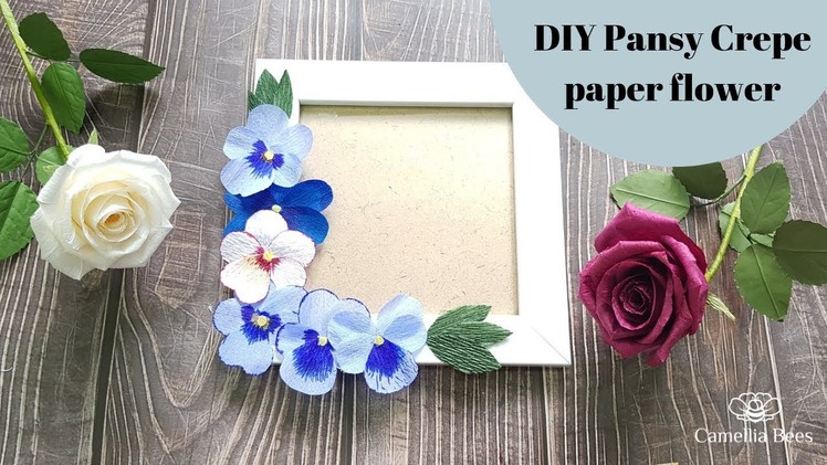 How to make paper flower photo frame with pansy crepe paper flower - DIY Paper Craft