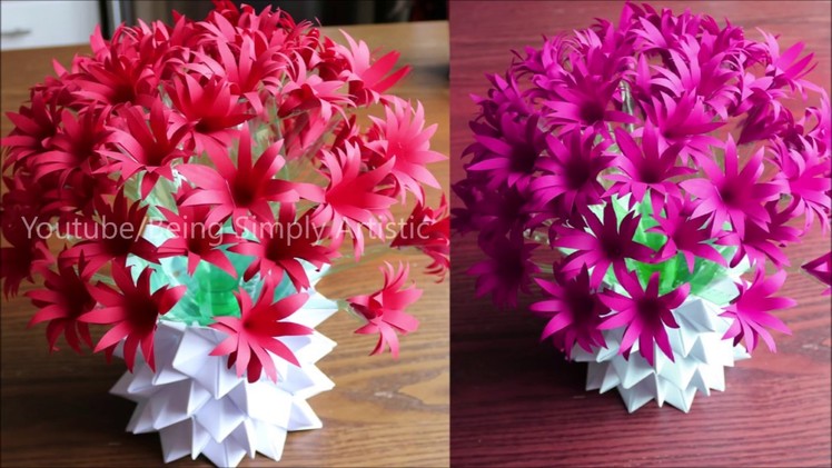 Plastic Bottle Flower Vase Craft - Paper Flowers - Home Decor Ideas