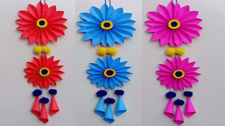 Wall hanging craft ideas.Simple and beautiful Paper flower wall hanging. Diy paper flower hanging
