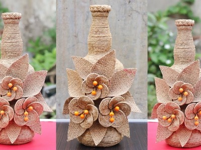 Wine Glass Bottle decoration with Jute Rope | DIY Flower vase Showpiece with Jute | Jute Craft Idea