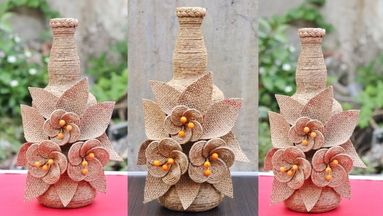 Wine Glass Bottle decoration with Jute Rope | DIY Flower vase Showpiece with Jute | Jute Craft Idea