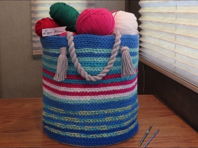 Crochet a Round Basket with Yarn Rope Handle Part 1