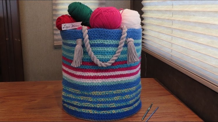 Crochet a Round Basket with Yarn Rope Handle Part 1