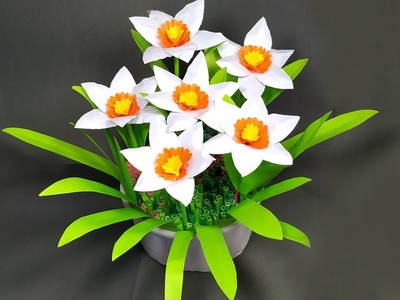 DIY Easy Making Daffodil Paper Stick Flower!! Flower Making Tutorial | Jarine's Crafty Creation