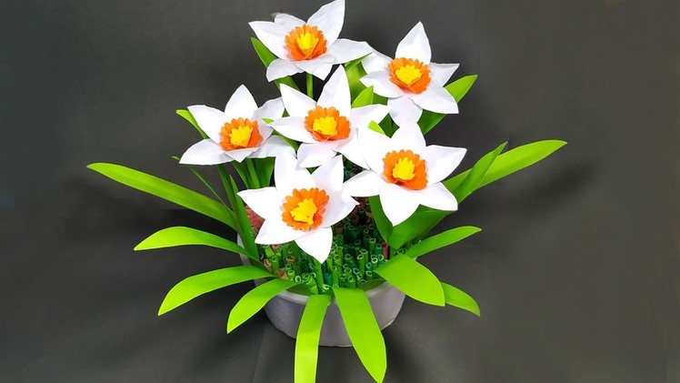 DIY Easy Making Daffodil Paper Stick Flower!! Flower Making Tutorial | Jarine's Crafty Creation