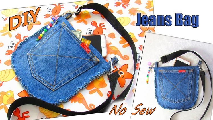 DIY Jeans Bag Purse Out Of Old Jeans In 5 Minutes - How To No Sew Denim Bag - Old Jeans Crafts