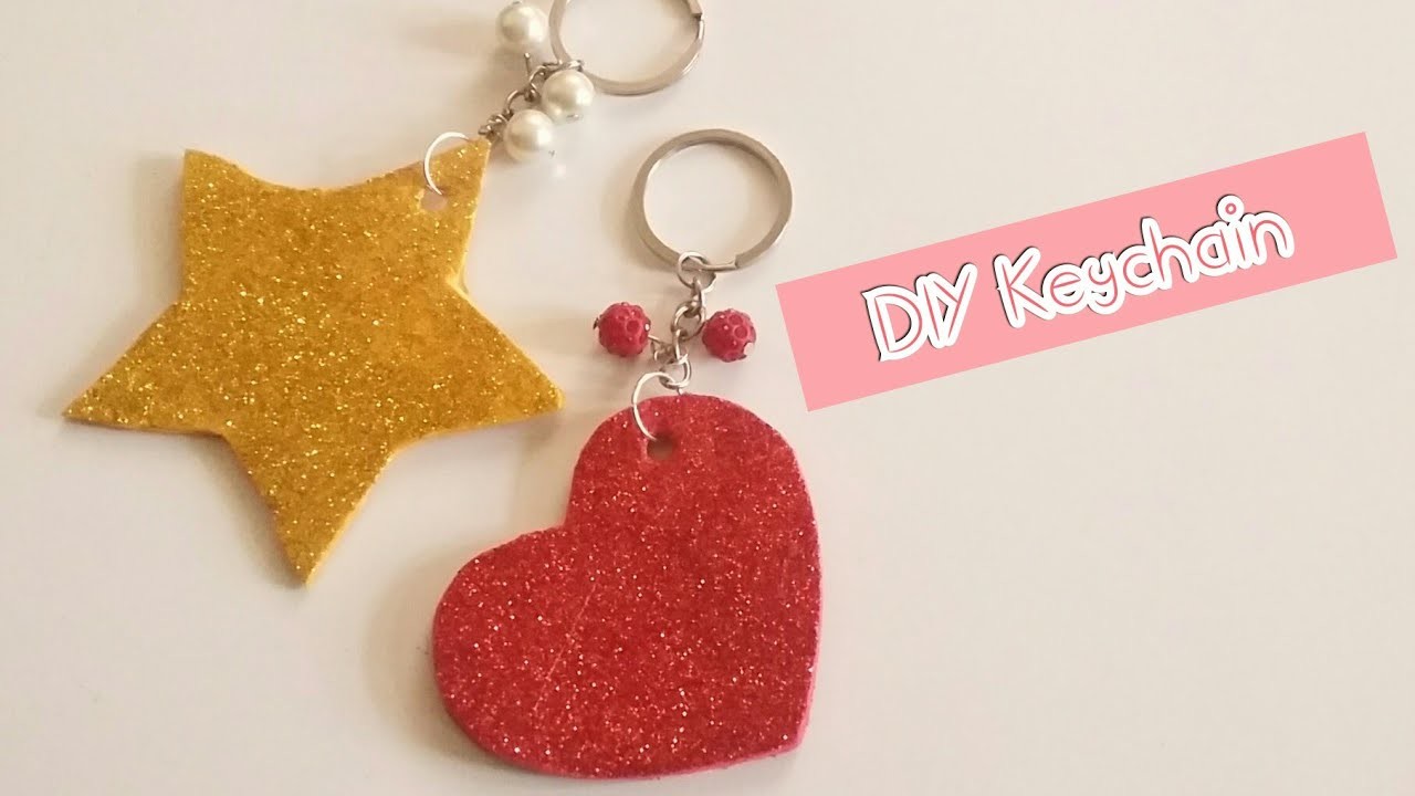 DIY Keychain. How to make glitter foam sheet Keychain. Gift idea