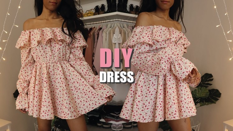 DIY OFF THE SHOULDER DRESS. How To Make A Dress With Sewing Pattern