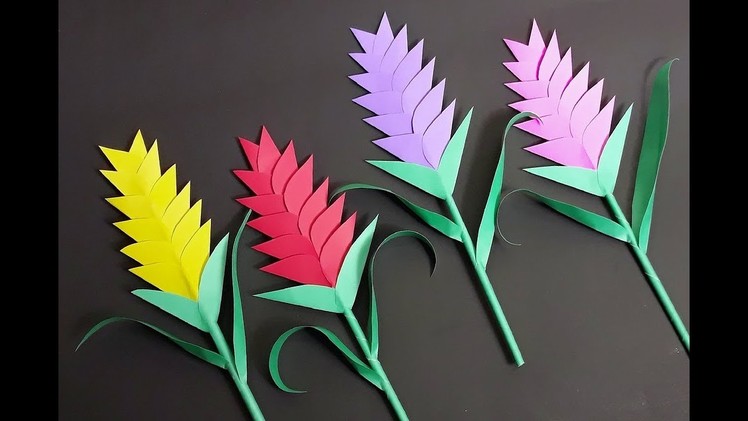 DIY Paper Flowers Making - How to Make Heliconia Flower with Color Paper