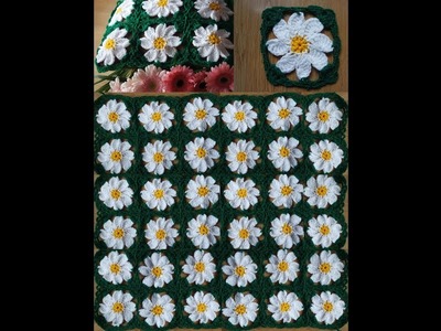 How to crochet easy daisy flowers blanket afghan  pattern by marifu6a