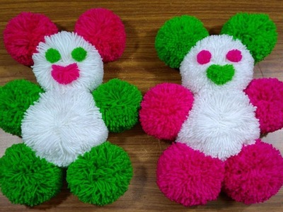 How To Make Pom Pom Teddy Bear With Wool DIY Woolen Teddy Bear Making at Home Woolen Crsft Idea
