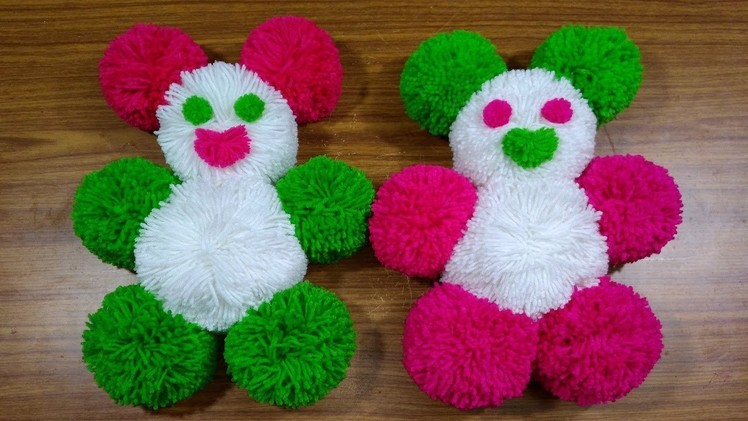 How To Make Pom Pom Teddy Bear With Wool DIY Woolen Teddy Bear Making at Home Woolen Crsft Idea