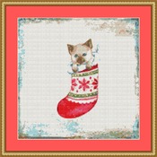 Kitten In Christmas Stocking Cross Stitch Pattern