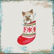 Kitten In Christmas Stocking Cross Stitch Pattern