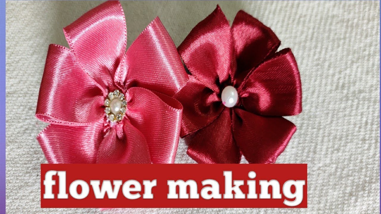 Learn how to make beautiful satin ribbon flower.Hand embroidery ribbon work, ribbon flowers.