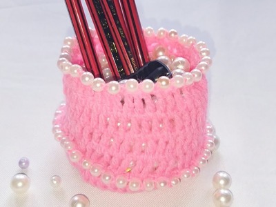 Woolen Pencil storage , crochet jewellery box, #136 ,by ||Santosh All Art ||