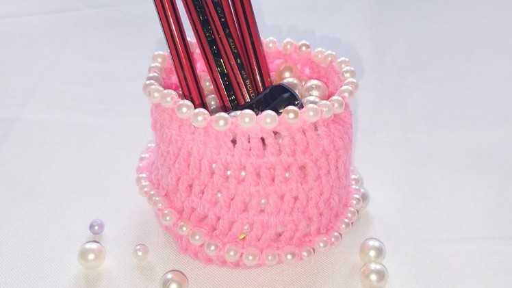 Woolen Pencil storage , crochet jewellery box, #136 ,by ||Santosh All Art ||