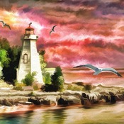 A Lighthouse At Sunset Cross Stitch Pattern