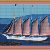 Four Mast Schooner Under Sail Cross Stitch Pattern