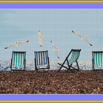 Sea Gulls And Deck Chairs Cross Stitch Pattern