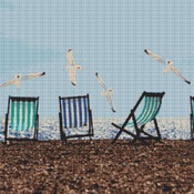 Sea Gulls And Deck Chairs Cross Stitch Pattern