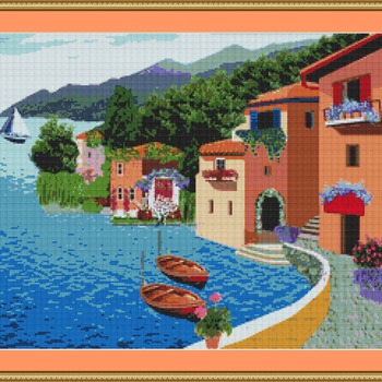 Village By The Sea Cross Stitch Pattern