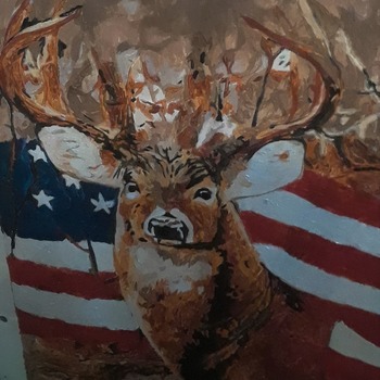 Buck with American Flag - Original Oil Painting