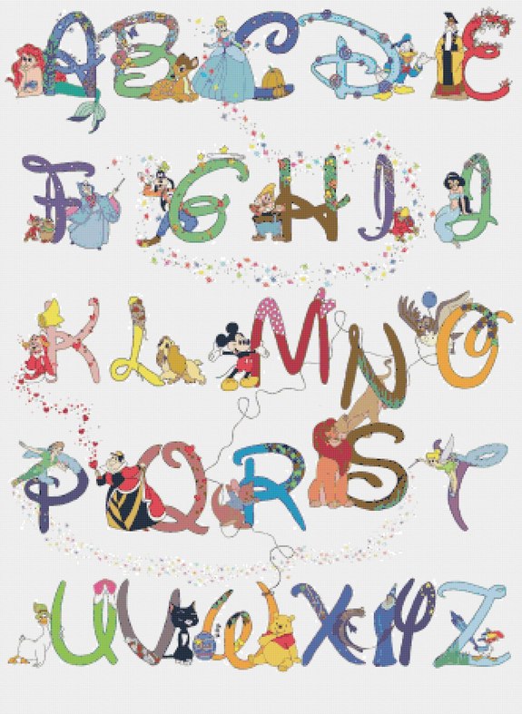 counted cross stitch pattern alphabet disney characters 324*423 stitches CH531 - CROSS