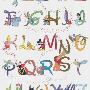 counted cross stitch pattern alphabet disney characters 324*423 stitches CH531