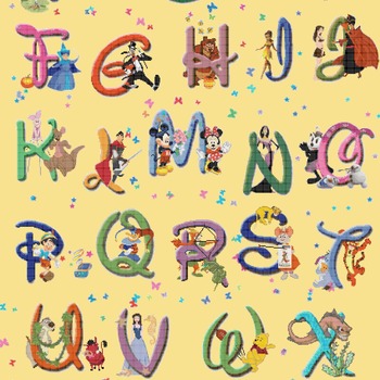 Counted Cross stitch pattern Alphabet Disney characters 425x607 stitches CH1266