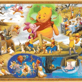 Counted Cross Stitch winnie the pooh party scene pdf 441 * 303 stitches CH1725