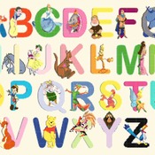 counted cross stitch pattern alphabet disney characters 323 * 233 stitches CH464