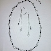 Handmade Black Beads White Pearl Necklace Earrings Set Jewellery