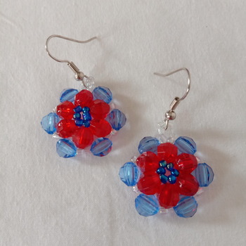 Handmade Red Blue Round Earrings Jewellery