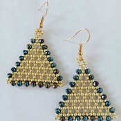 Handmade Gold Beaded Triangle Crystal Glass Earrings Jewellery Accessories