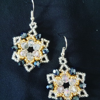 Handmade Gold Silver Starry Crystal Glass Beads Earring
