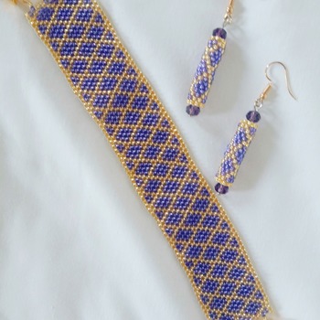 Handmade Golden Purple Diamond Shape Bracelet Earrings Jewellery