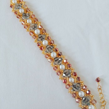 Handmade White Pearl Crystal Glass Gold Beads Bracelet Jewellery Accessories