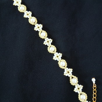 Handmade White Pearl Gold Beads Diamond Shape Bracelet Jewellery